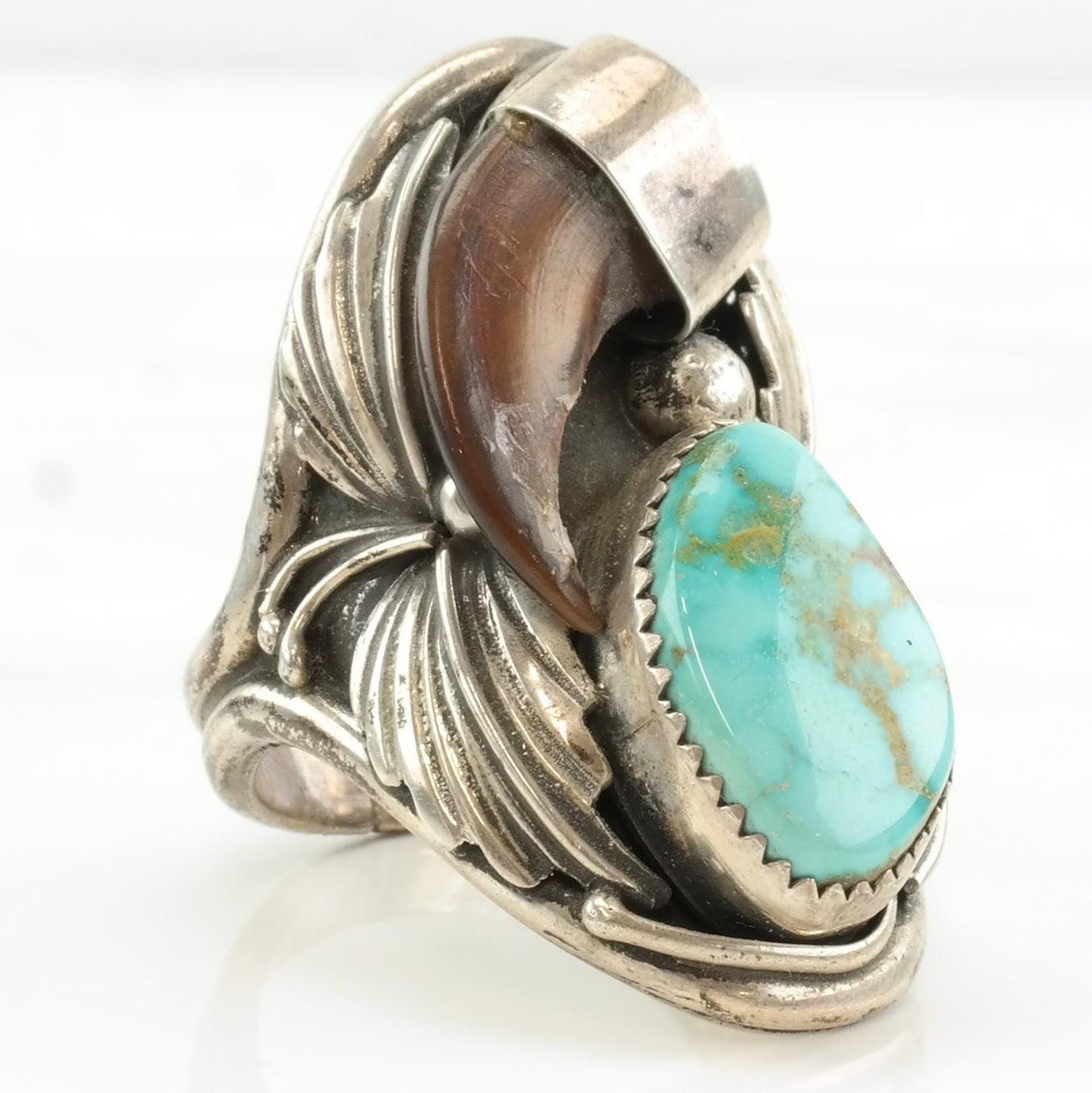 Vintage Native American Turquoise Sterling Silver Ring Size 11