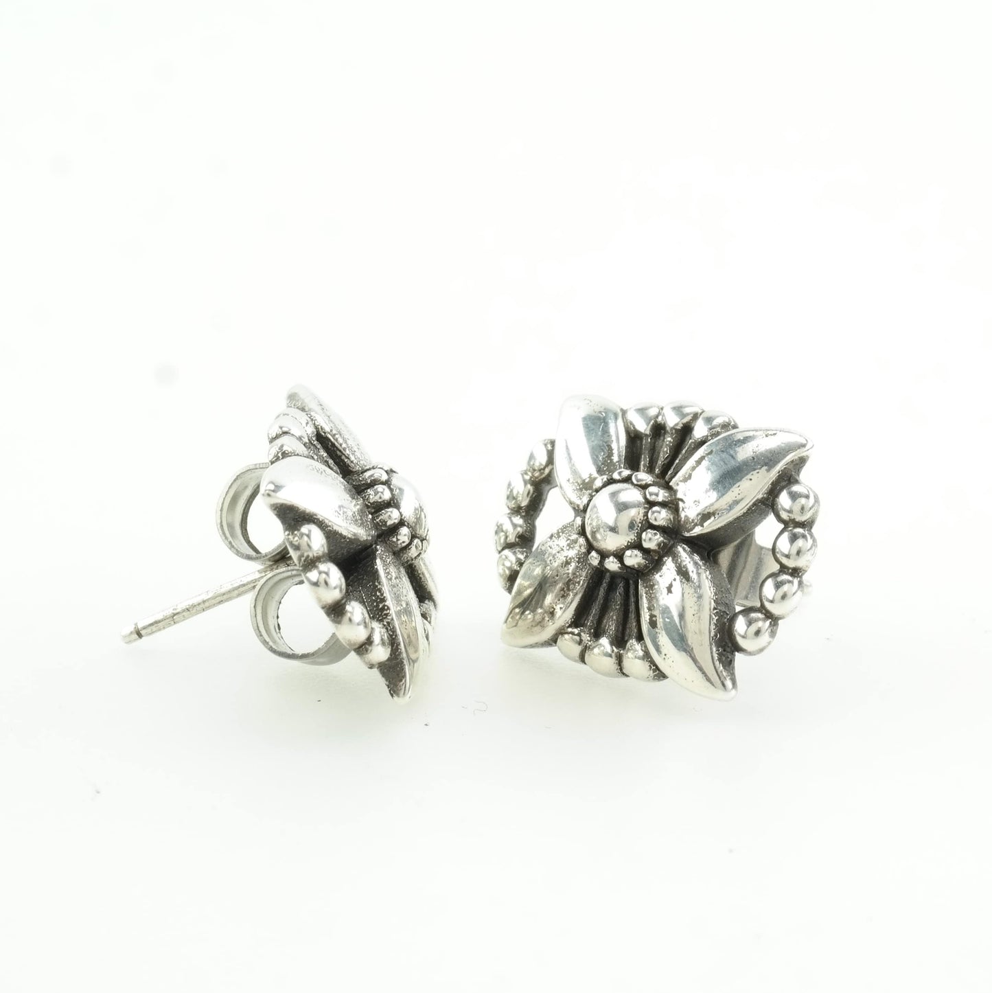 Georg Jensen Sterling Silver 1998 Floral Earrings Stud