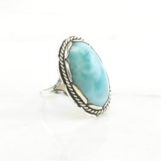 Sterling Silver Ring Larimar Rope Detail Blue Size 7 1/2