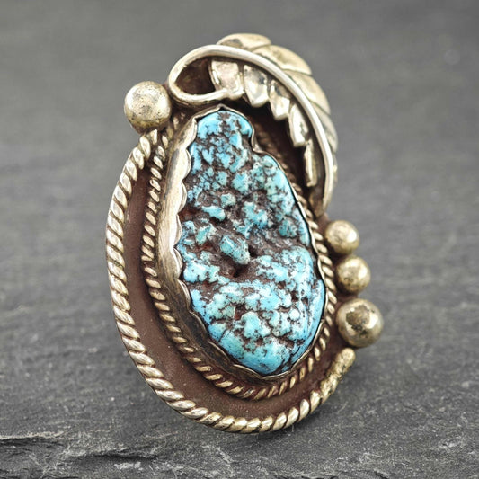 Large Native American Turquoise Ring Sterling Silver by Al Charly