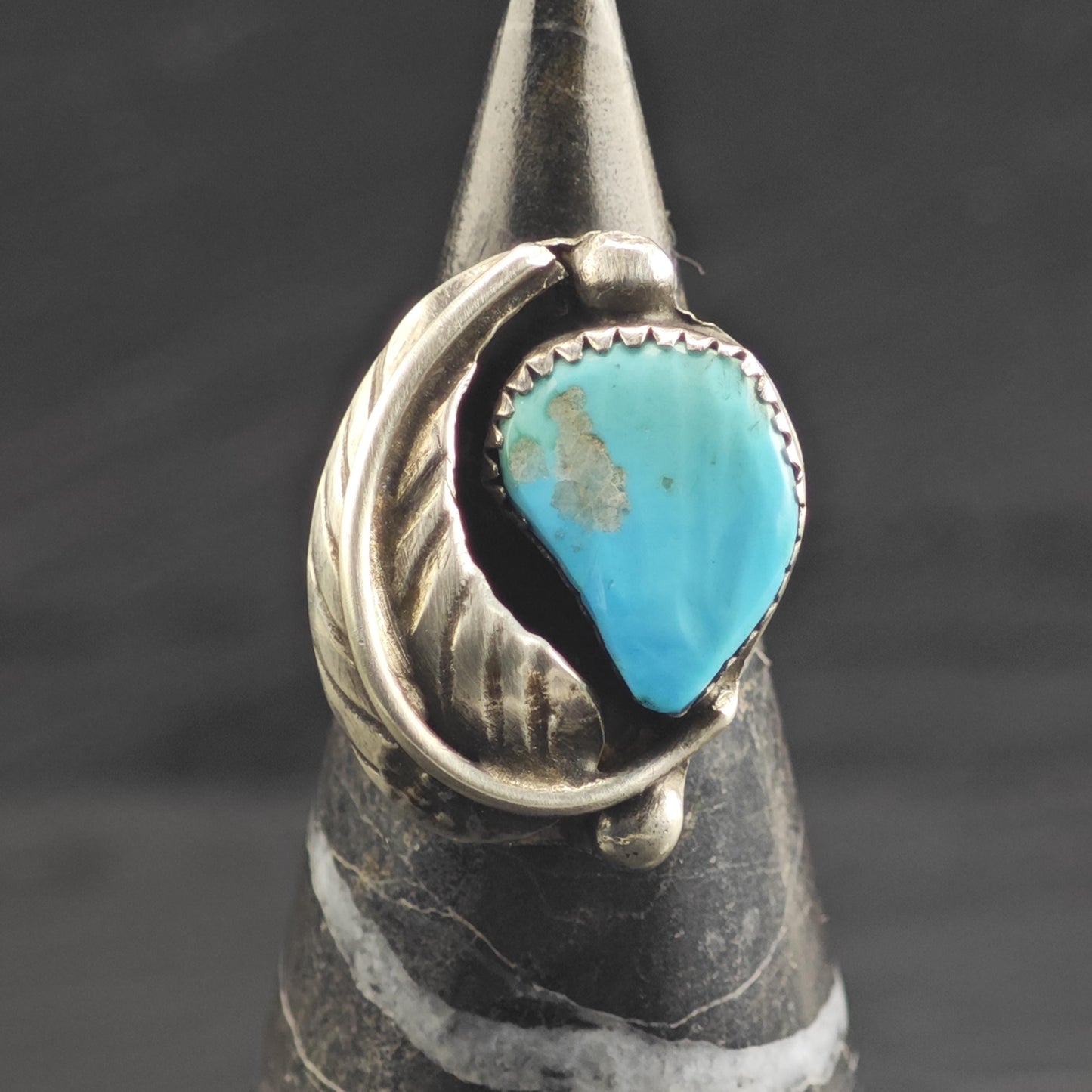 Zuni Carved Turquoise Sterling Silver Ring Sz 4 1/2 R6674