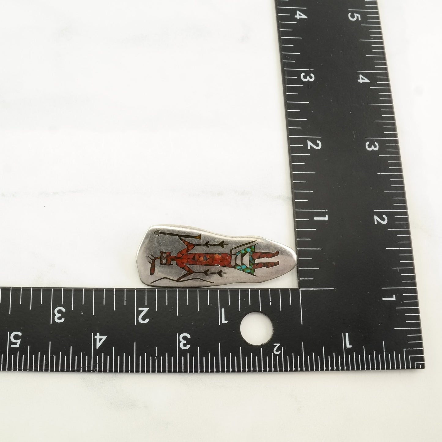 Native Crushed Coral, Turquoise Figure Sterling Silver Pendant P2284