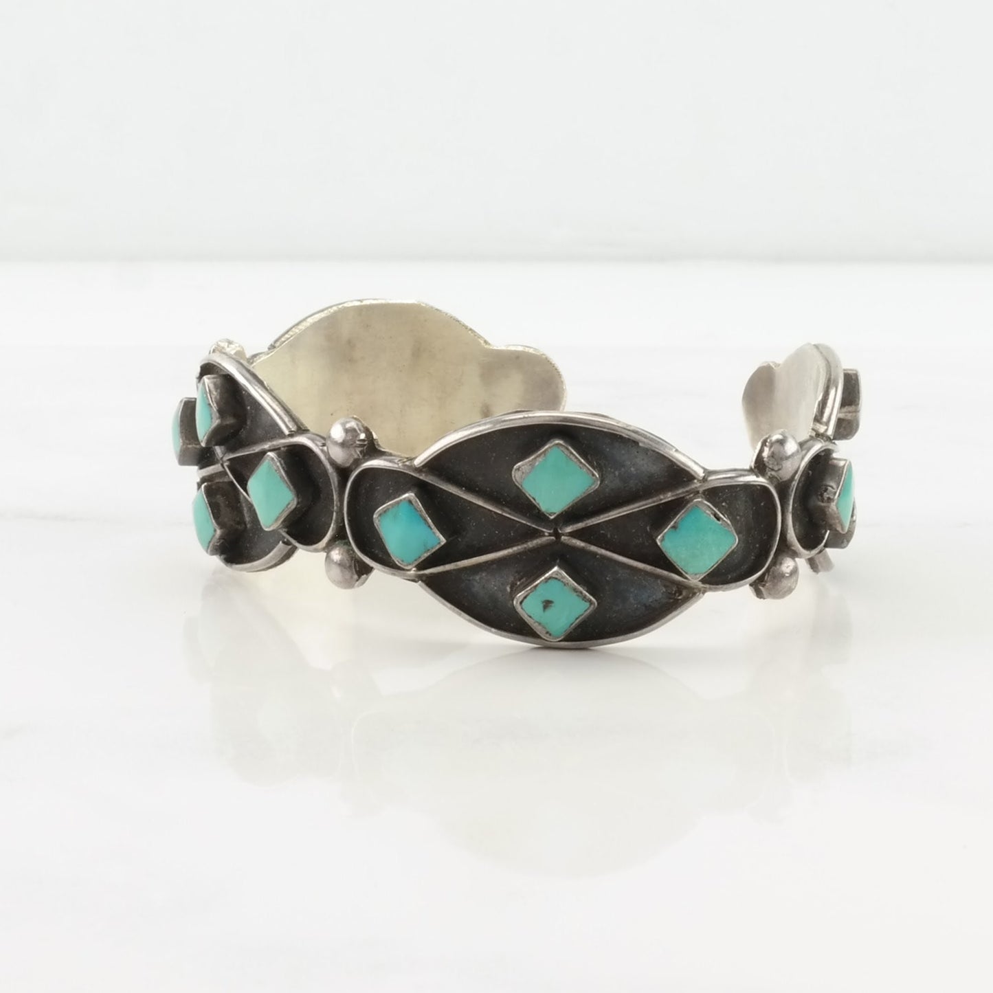 Vintage Zuni Sterling Silver Cuff Bracelet Blue Turquoise