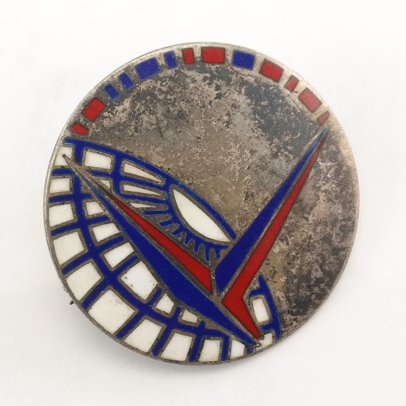 Art Deco Sterling Silver Brooch Inlay Enamel