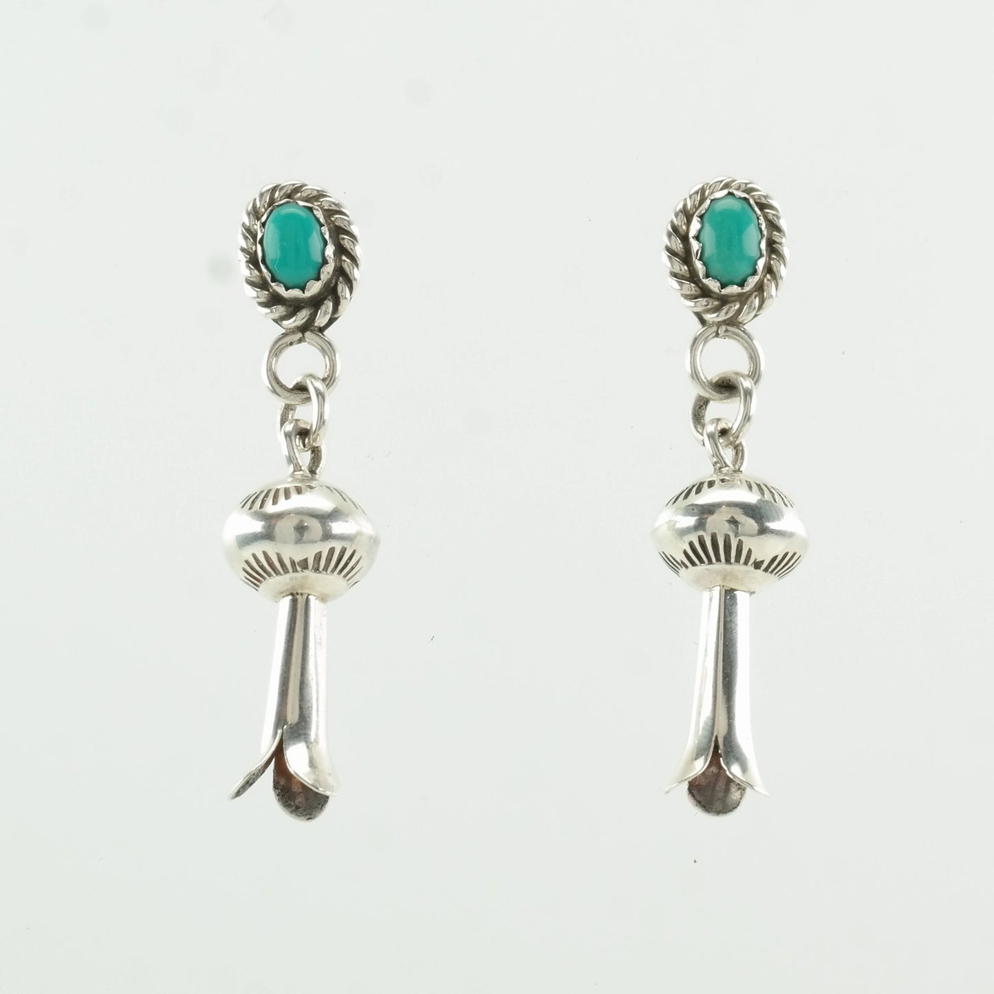 Native American Sterling Silver Turquoise Blossom Earrings Stud Dangle