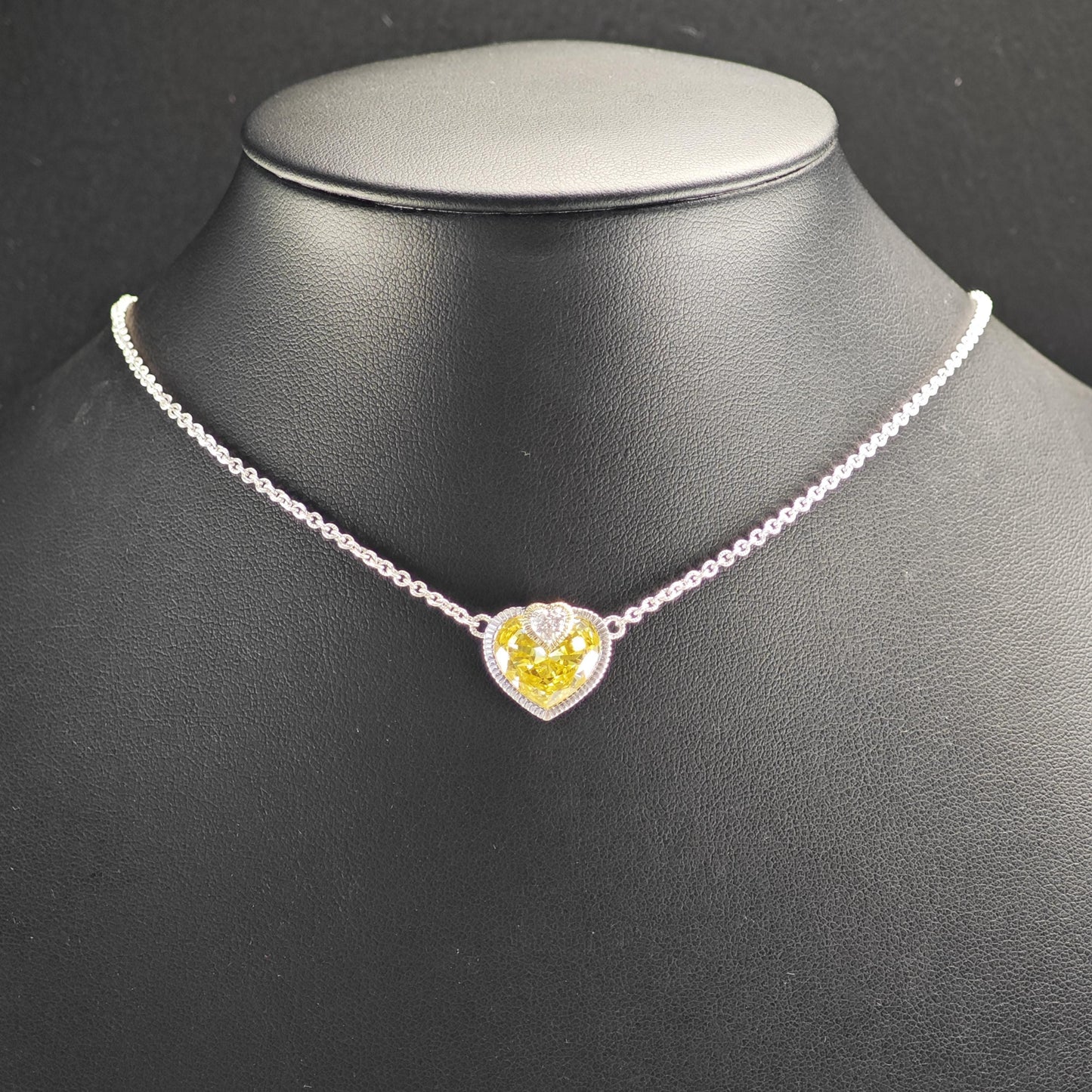 Vintage Judith Ripka Citrine, 18K Gold Accent Heart Necklace Sterling Silver N2733