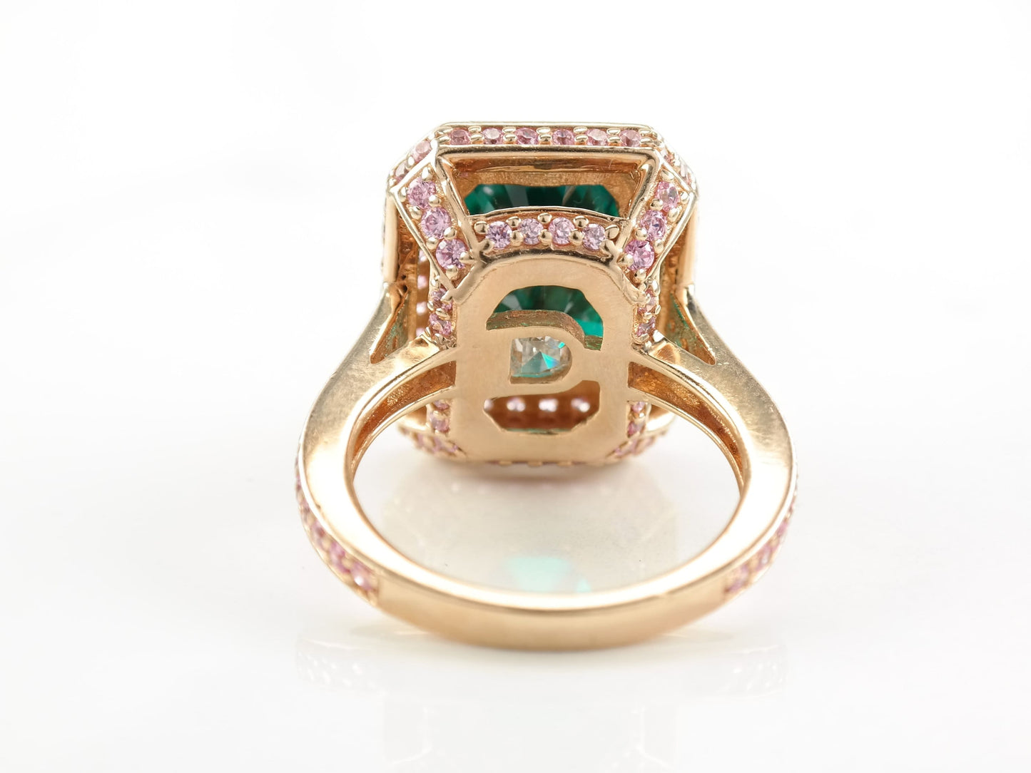 Sterling Silver Ring Green Pink CZ Square Rose Gold Plated Size 7 1/4