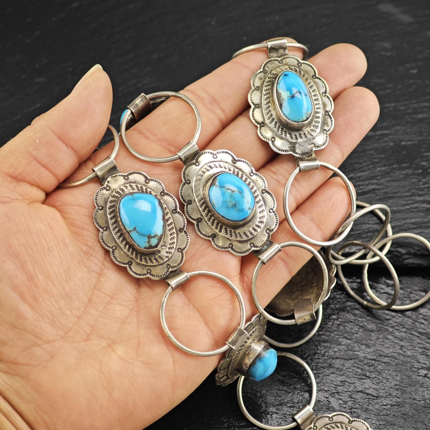 Vintage SW Turquoise Concho Sterling Silver Hook Belt