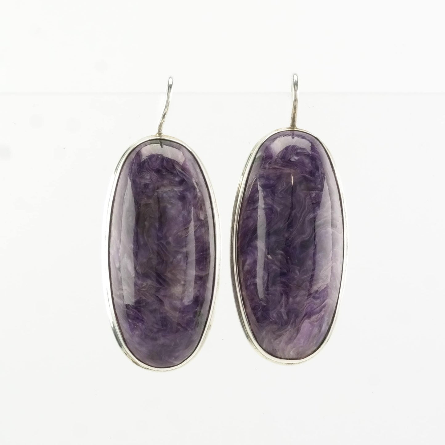 Sterling Silver Charoite Large Earrings Fish hook