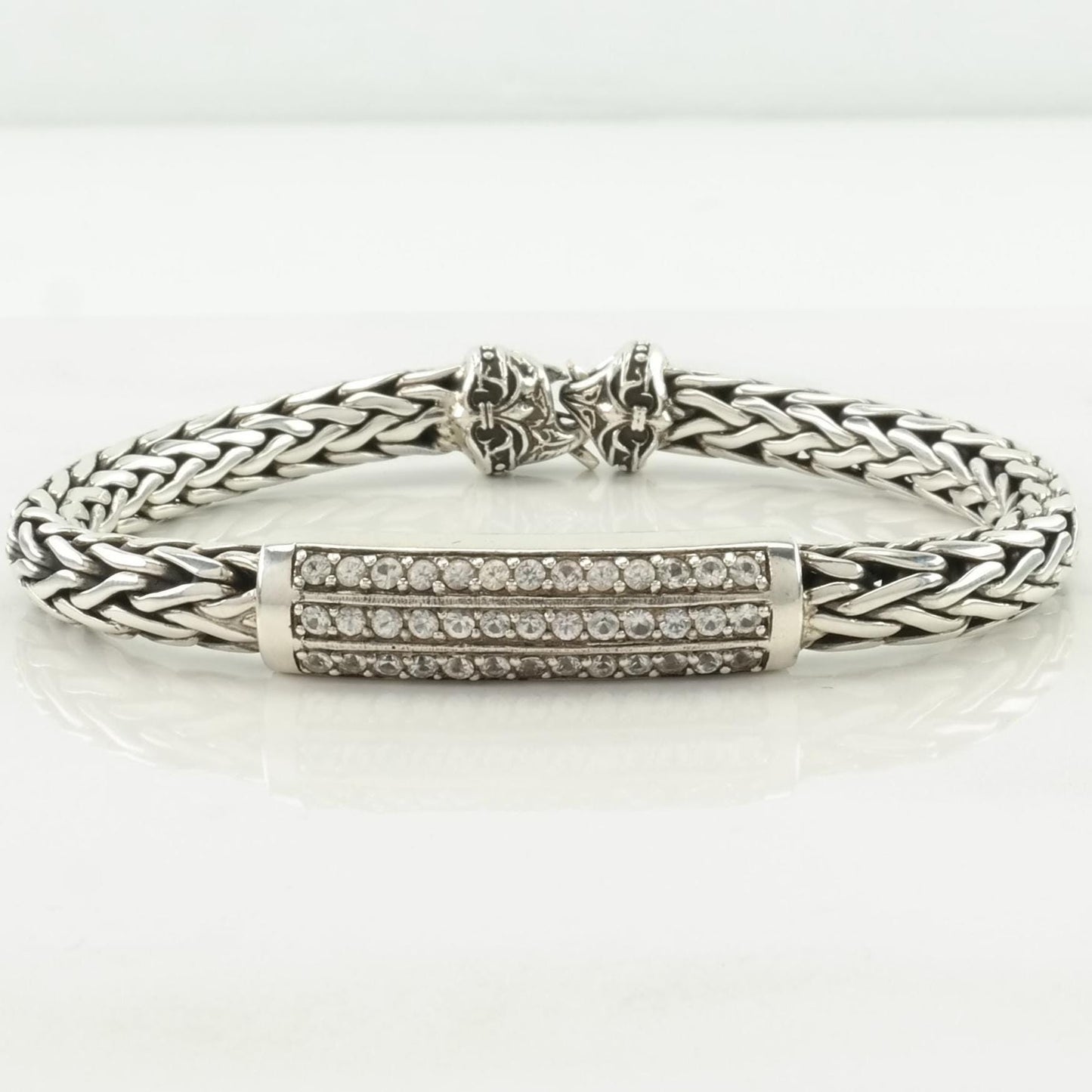 Philip Gavriel Sterling Silver Link Bracelet White Sapphire Wheat Chain