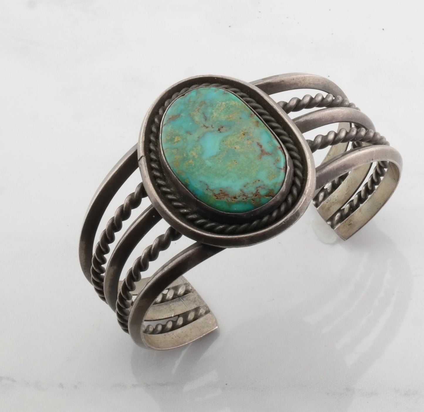 Native American Sterling Silver Cuff Bracelet Green Natural Turquoise
