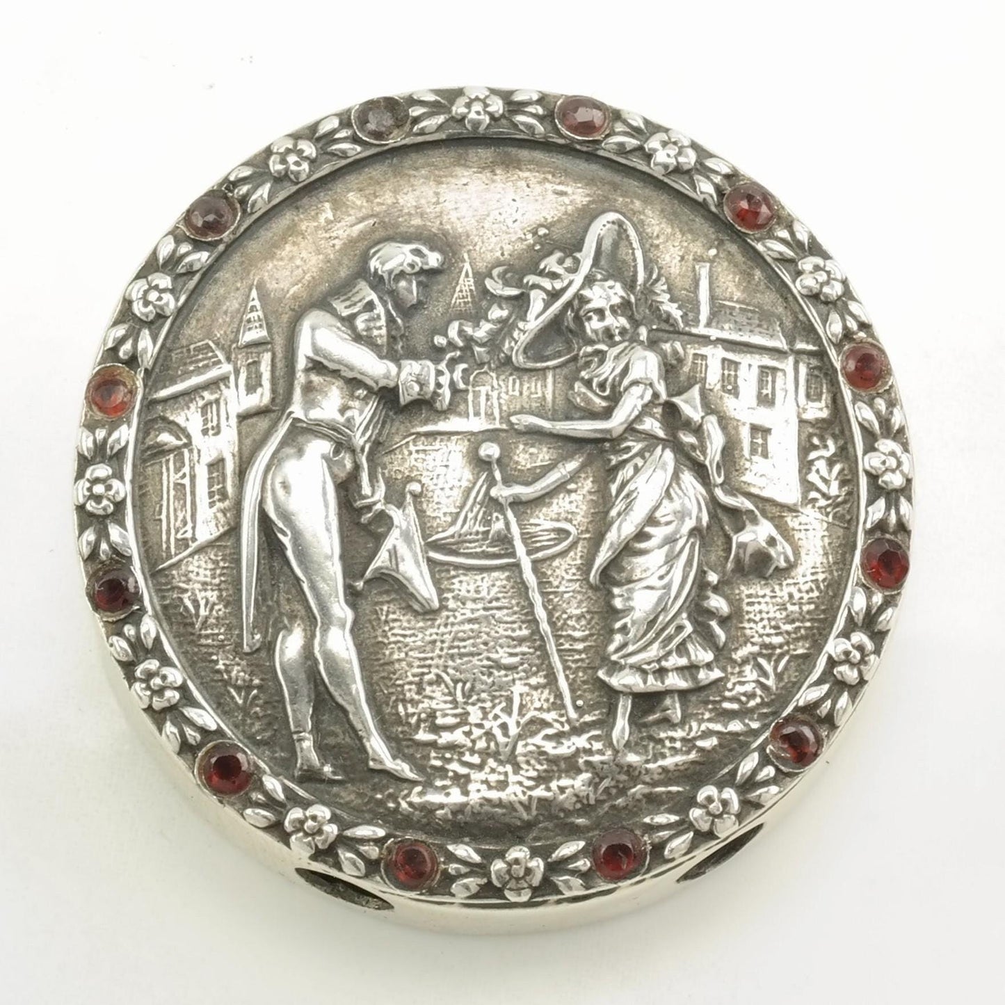 Vintage Art Nouveau Garnet Lady and Gentleman Sterling Silver Pendant