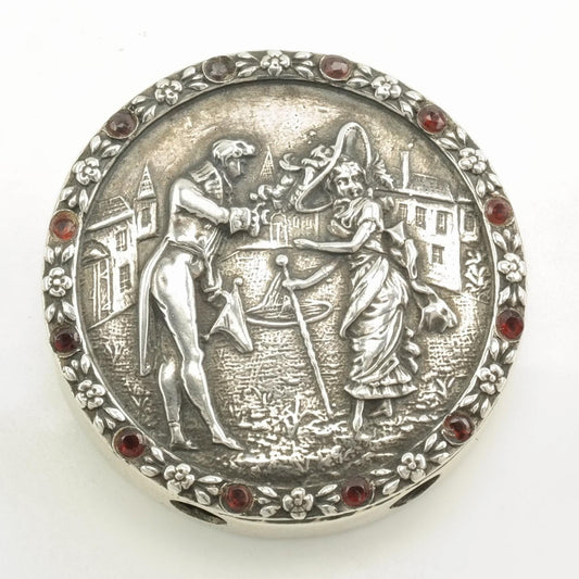 Vintage Art Nouveau Garnet Lady and Gentleman Sterling Silver Pendant