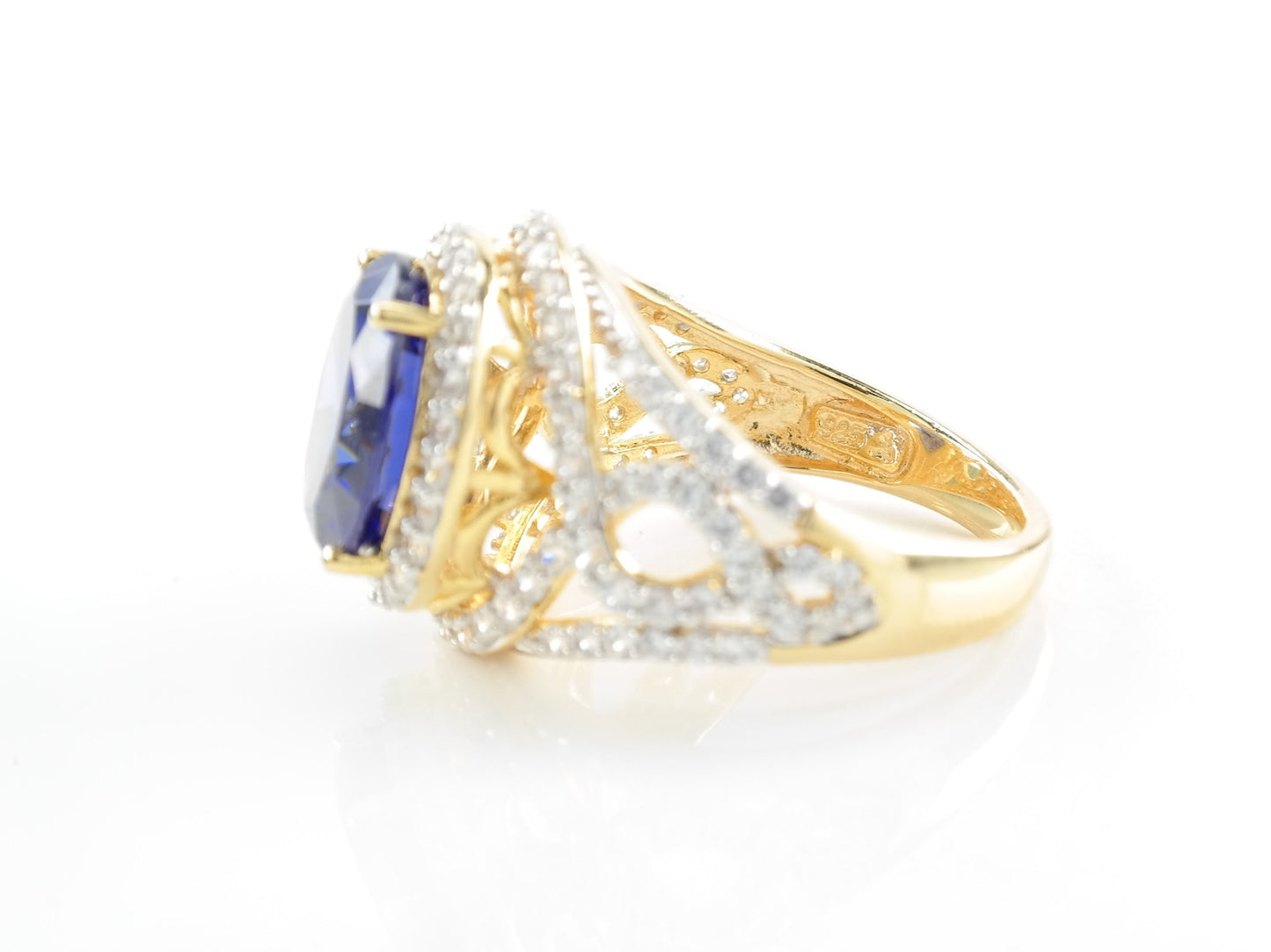 Sterling Silver Ring Blue CZ Gold Plated Size 7