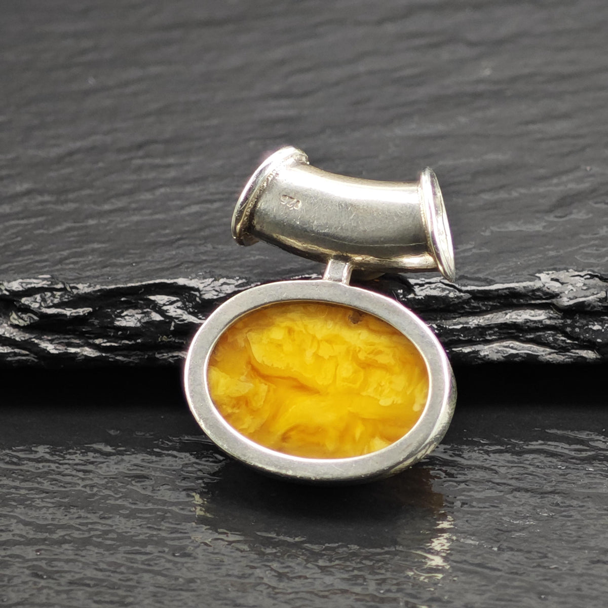 Butterscotch Amber Tube Bail Sterling Silver Pendant P3130