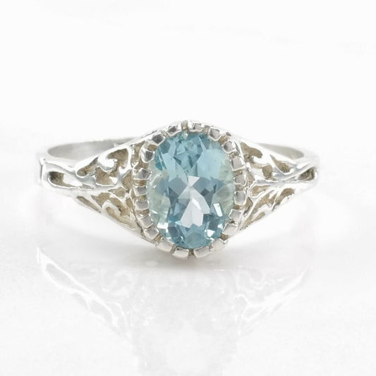 Sterling Silver Ring, Topaz Filigree Blue Size 8 3/4