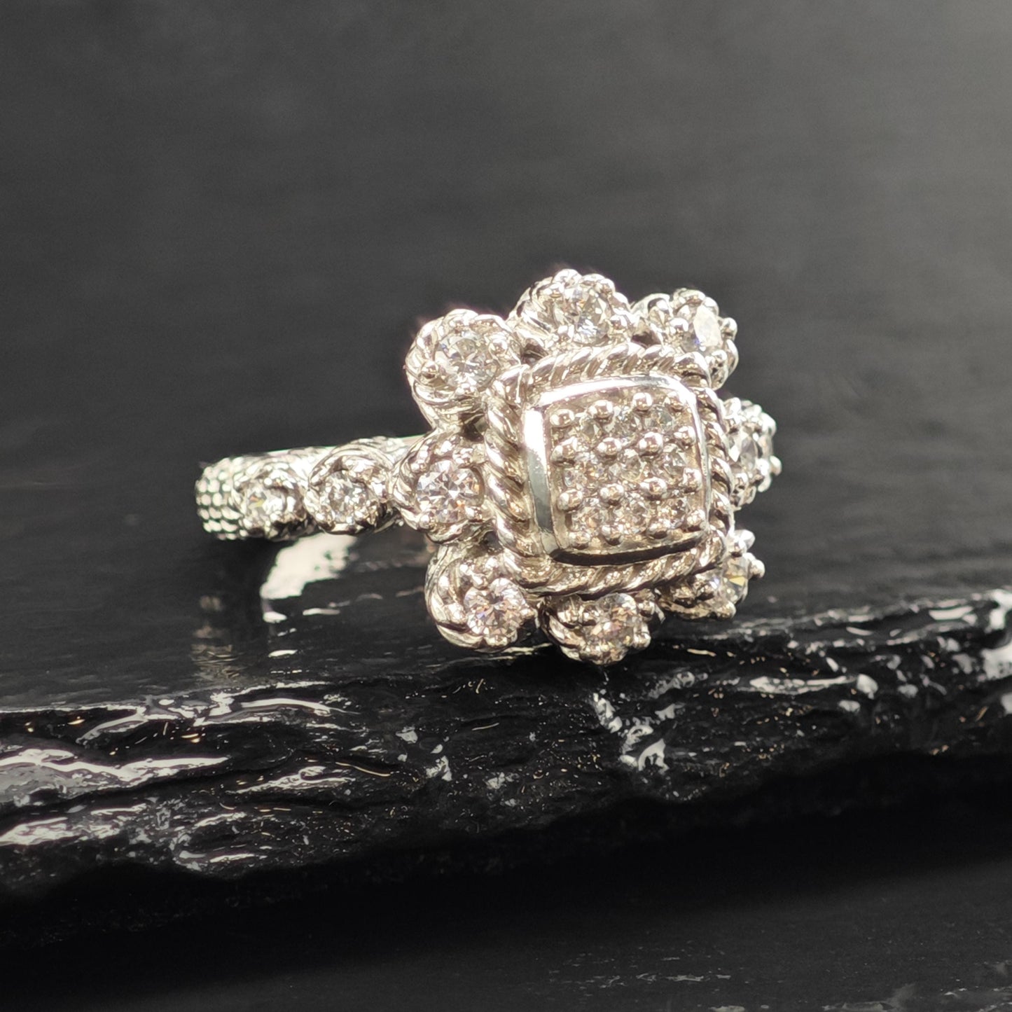 Vintage Judith Ripka CZ Square Design Sterling Silver Ring Sz 6 R6570