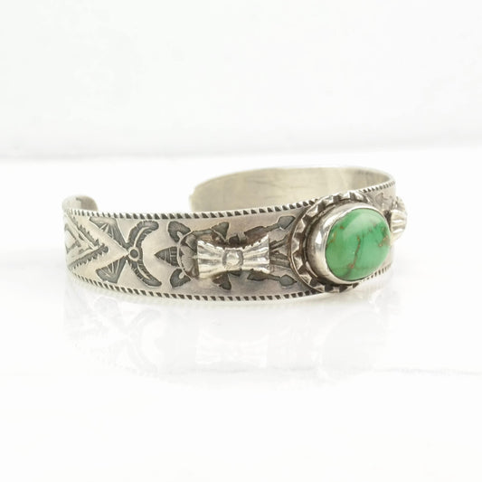 Southwest Sterling Silver Cuff Bracelet Green Turquoise