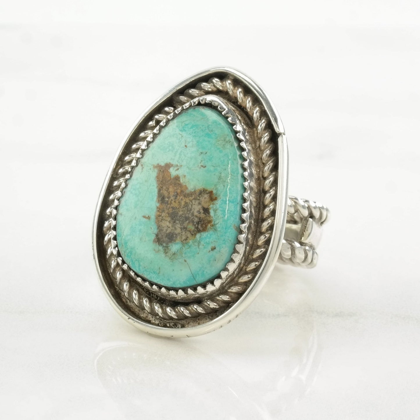 Navajo Ring Turquoise Large Sterling Silver Size 9 1/4