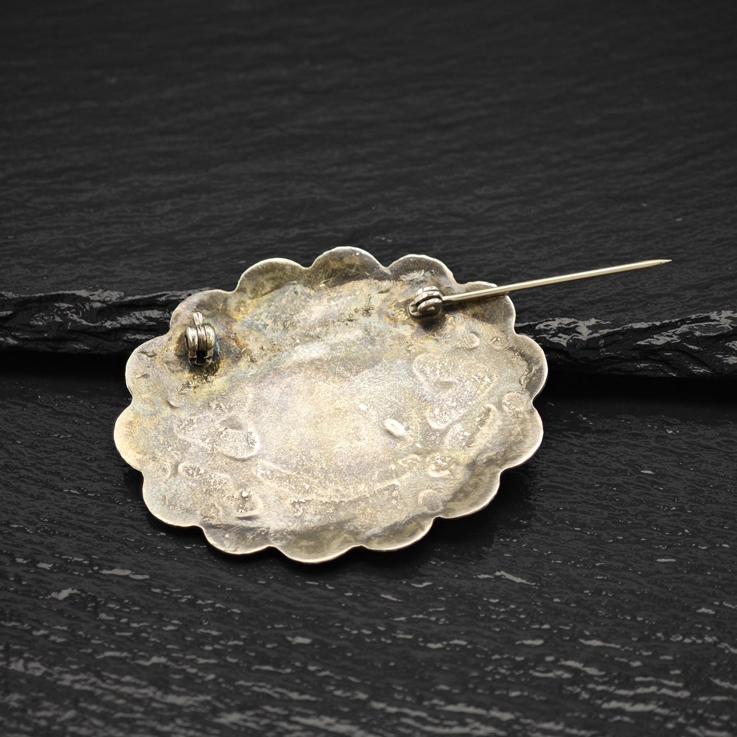 Vintage Native American Sterling Silver Brooch Stamped Green Turquoise