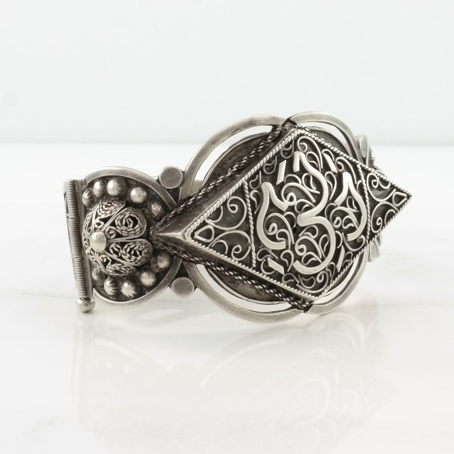 Sterling Silver Hinged Bangle Bracelet Filigree Middle Eastern