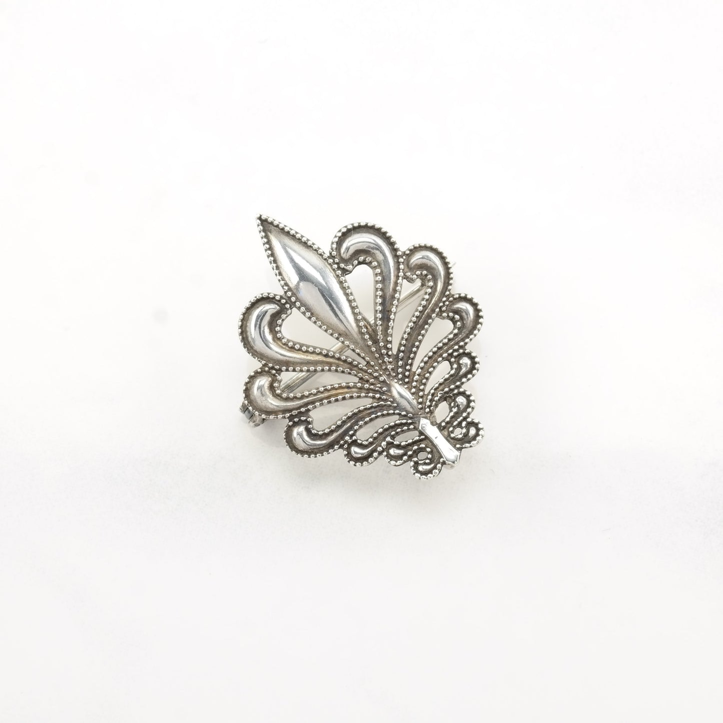 Art Nouveau Sterling Silver Brooch Pendant Fleur De Lis