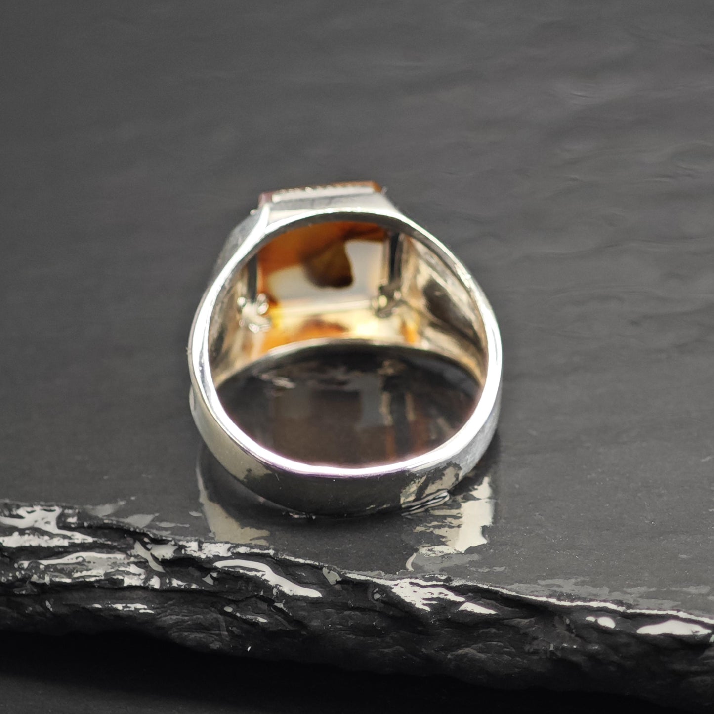 Art Deco Clark & Coombs Agate Signet Sterling Silver Ring Sz 10 1/2 R6718
