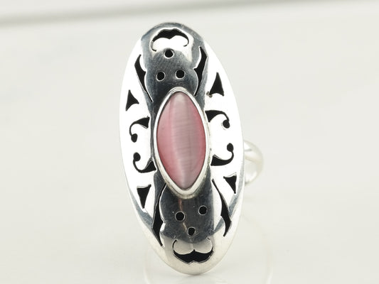 Sterling Silver Ring Cats Eye Quartz Pink Size 6 1/2