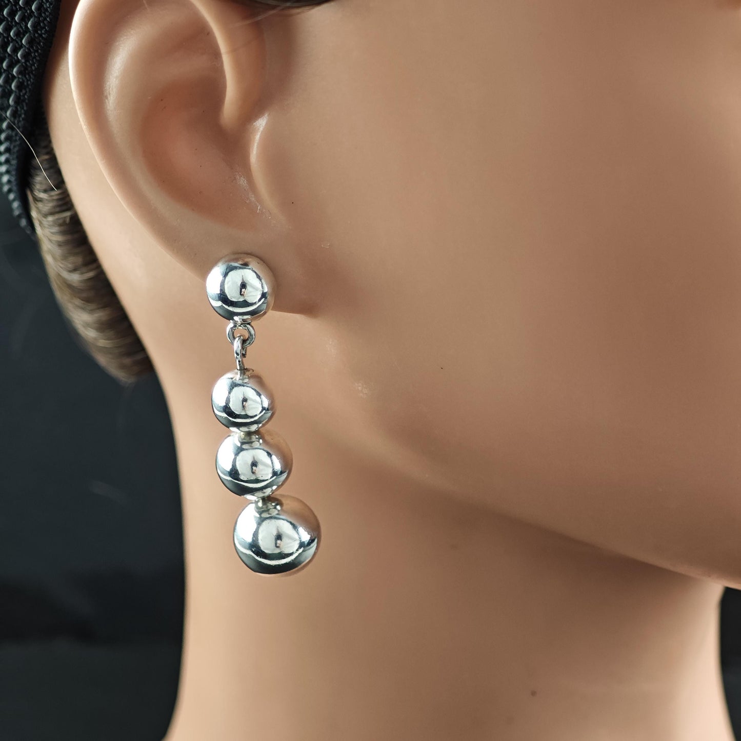 Taxco Graduated Beaded Stud/Dangle Earrings Sterling Silver