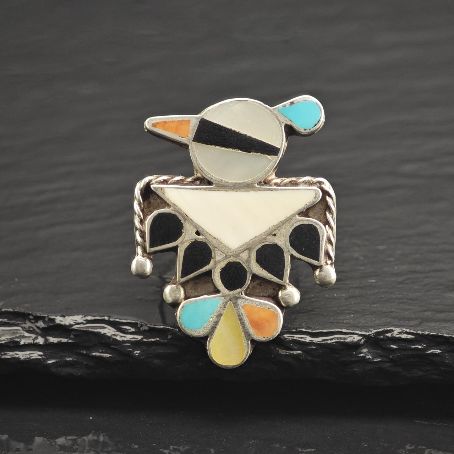 SW Multistone Inlay Thunderbird Sterling Silver Ring Sz 6 1/2 R6668
