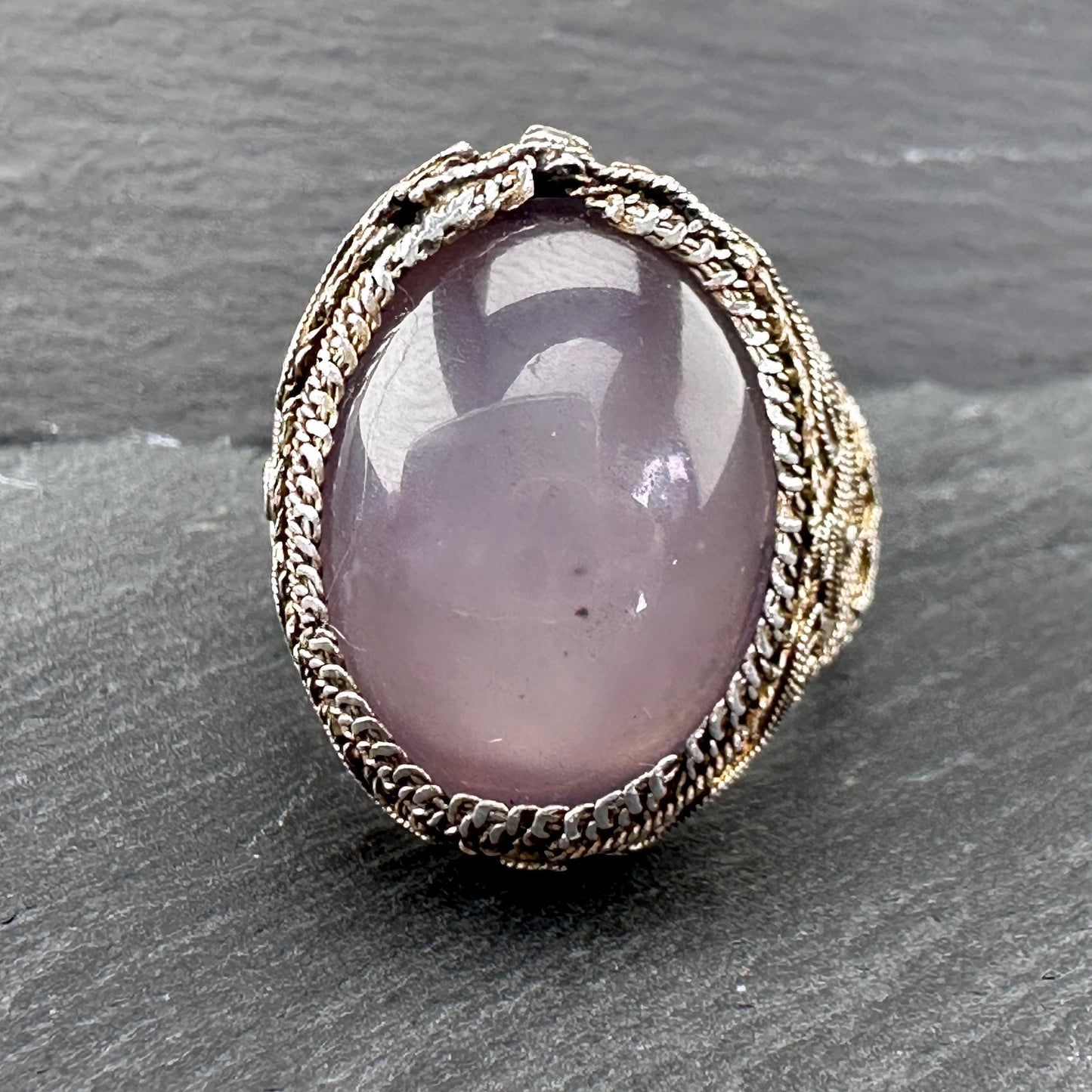 Chinese Export Silver Ring Amethyst Large,Filigree Sterling Pink, Copper Tone Sz8 R5632