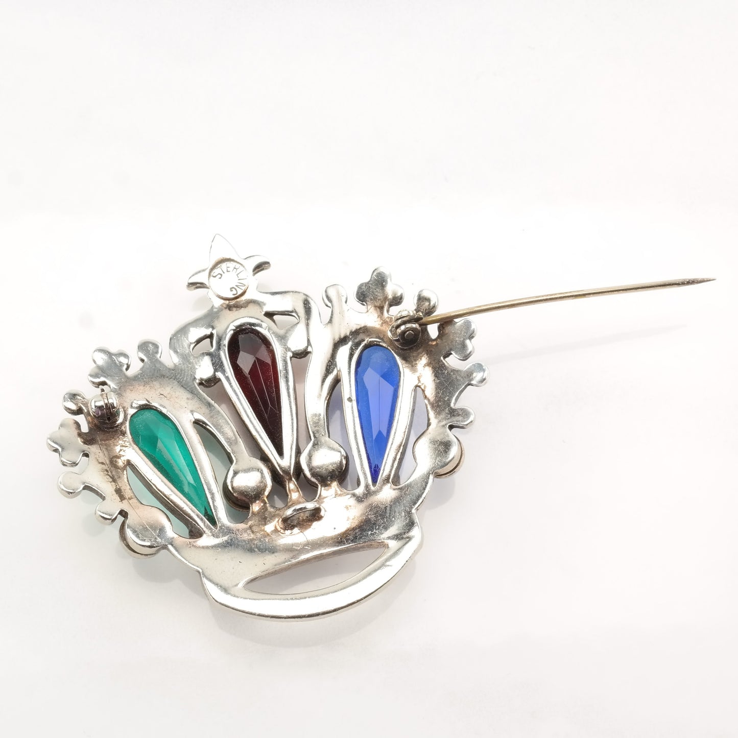 Silver Brooch Pendant Crown Paste Sterling