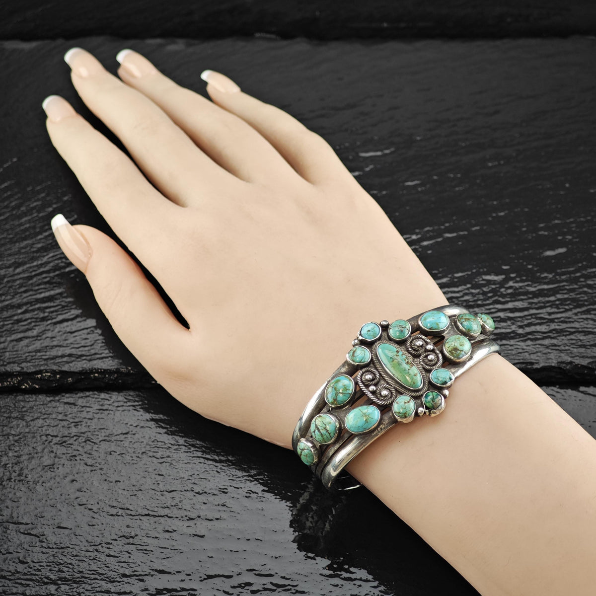 AS IS Historic Turquoise Sterling Silver Cuff Bracelet Sz 6 3/4" BR3184