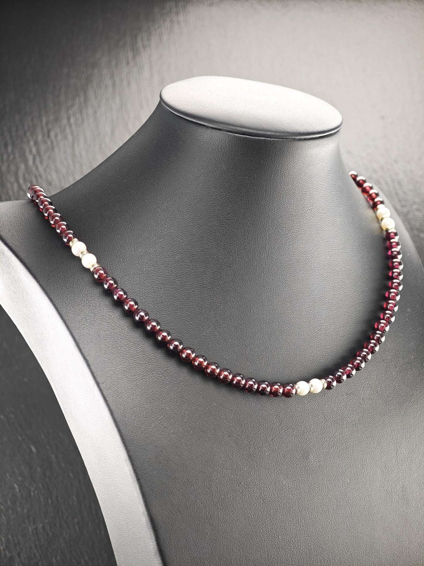 Multi-color Garnet, Pearl 14k Gold Clasp, Beaded Necklace Sterling Silver N2471