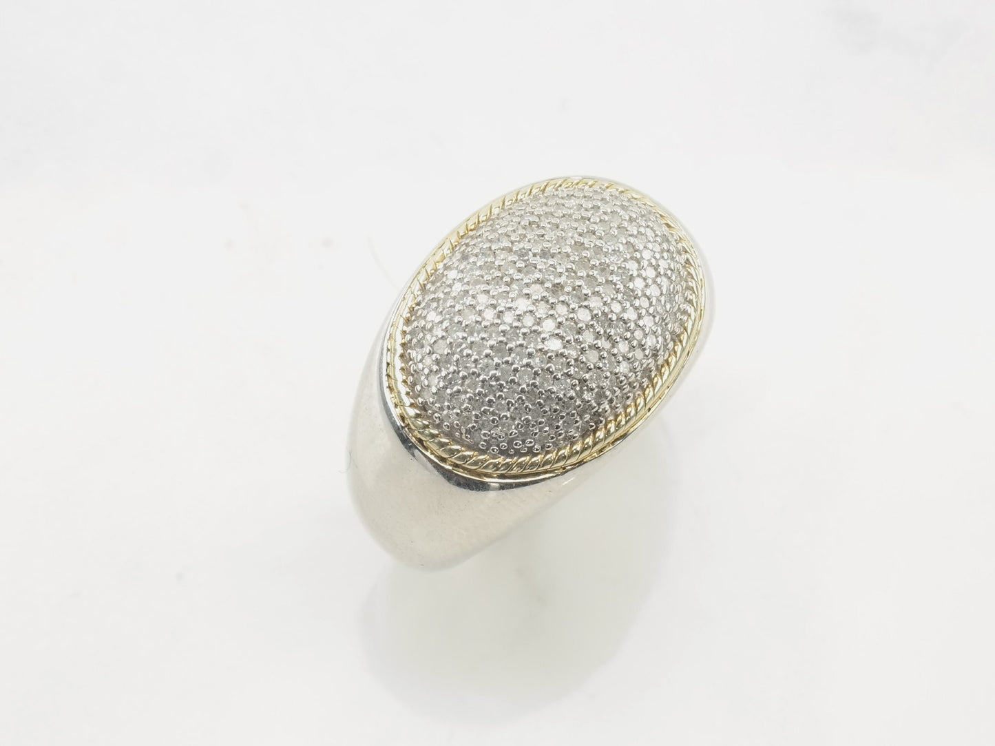 Vintage Sterling Silver Ring Diamond Oval Gold Accent White Size 8 1/4