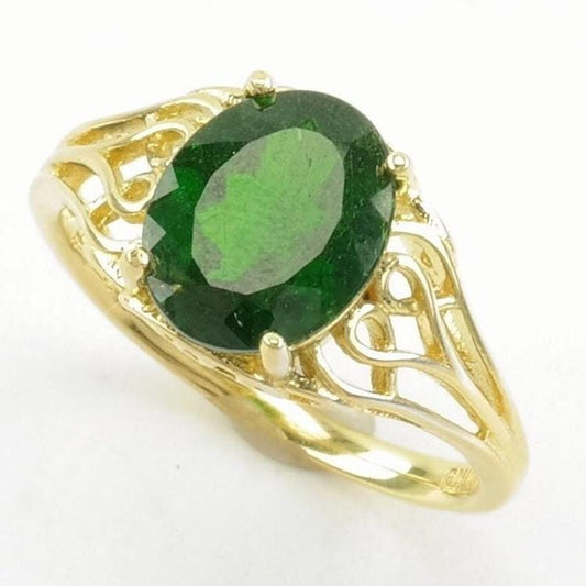 Vintage Sterling Silver Ring Chrome Diopside Gold Plated Green Size 7