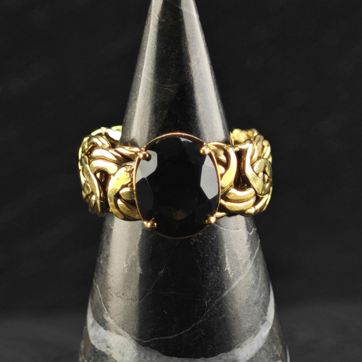 Smoky Quartz Gold-Plated Woven Band Sterling Silver Ring Sz 6 1/2 R6837