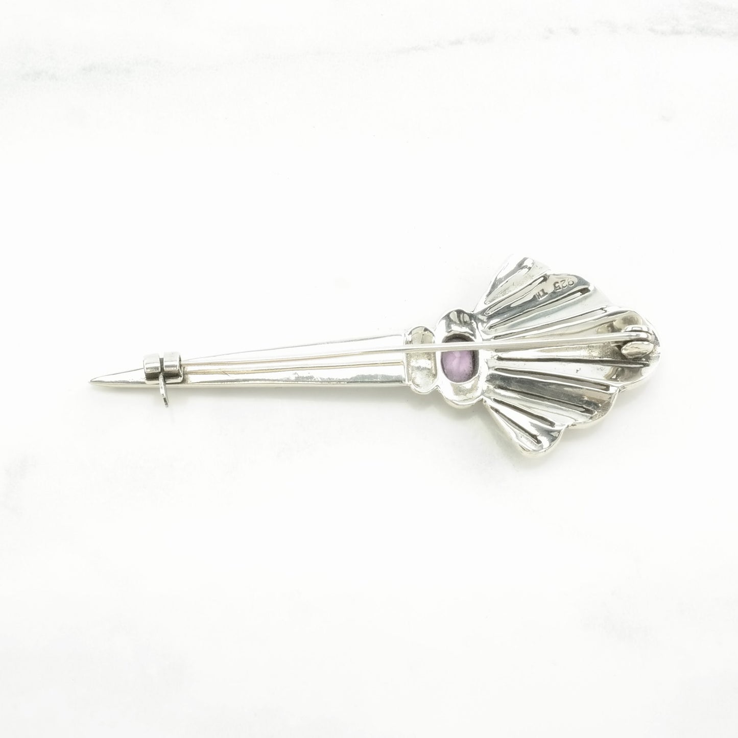 Vintage Art Deco Style Sterling Silver Brooch Amethyst Black, Purple Onyx