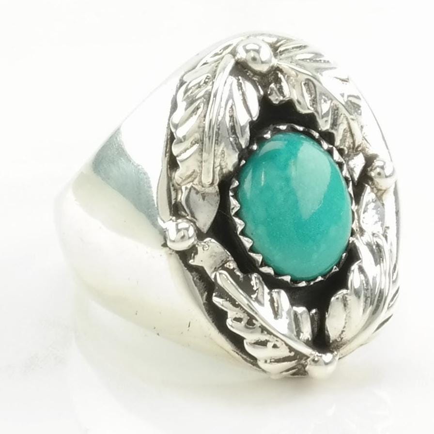 Sw Silver Ring Turquoise Floral Sterling Blue Sz11 R4874