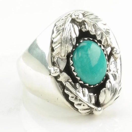 Vintage Southwest Silver Ring Turquoise Floral Sterling Blue Size 11