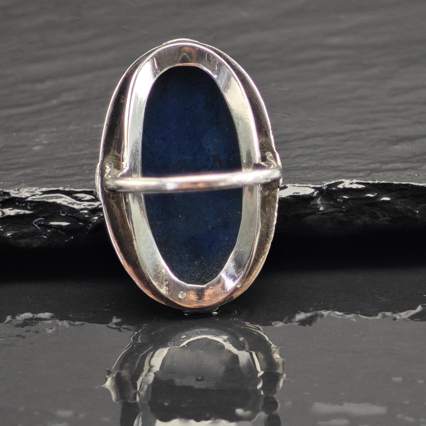 Art Deco Large Blue Gemstone Sterling Silver Ring Sz 7 R6729