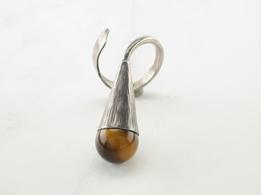 Modernist Ring Tiger's Eye Abstract Sterling Silver Size 7