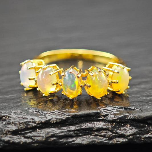 Yellow Opal Gold Plated Ring Sterling Silver Sz 8