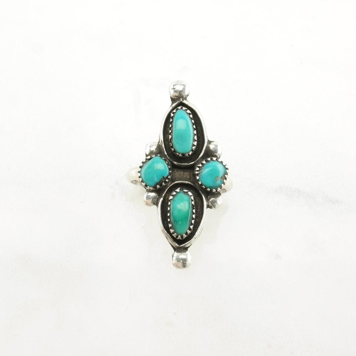 Vintage Zuni Silver Ring Turquoise Cluster Sterling Blue Size 5