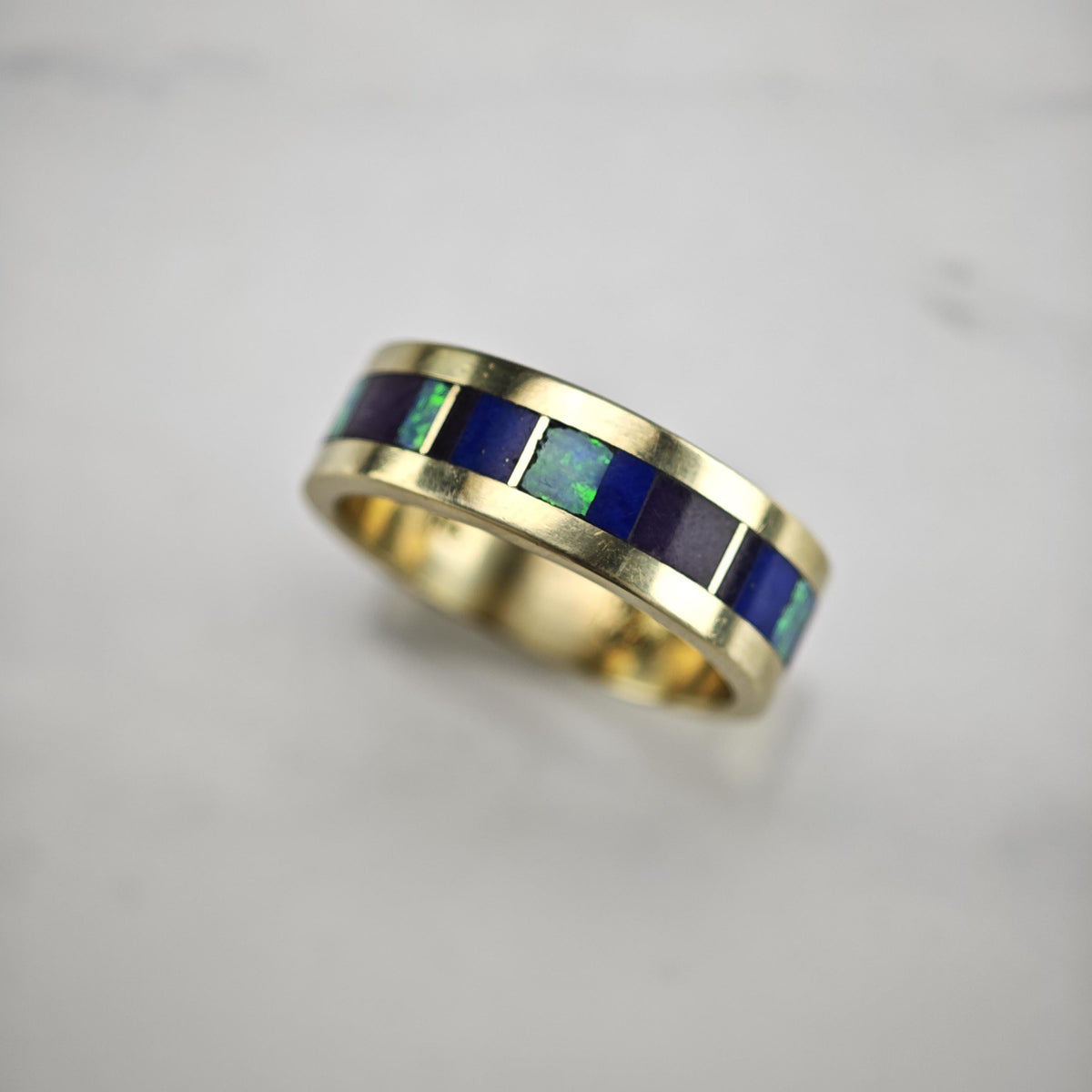 Lapis Opal Sugulite Inlay 14K White Gold Ring Sz 6 1/4 R6806