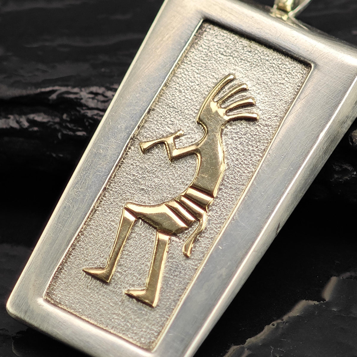 Navajo 14K Kokopelli Sterling Silver Pendant P3142