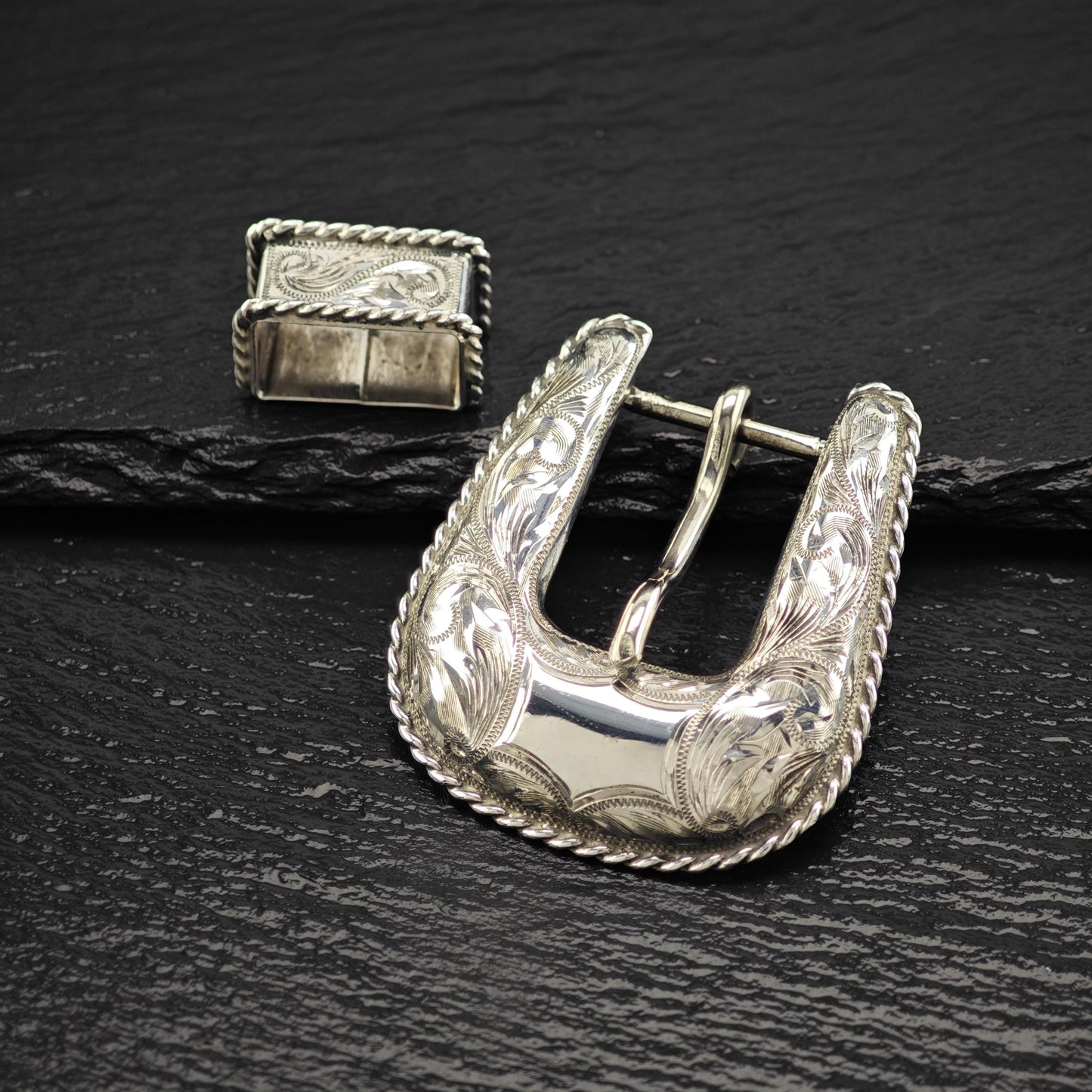 Vintage Floral Western Buckle Sterling Silver, Ranger Belt Buckle and Notch by Sunset Trails