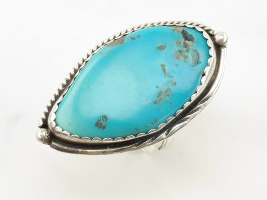 Vintage Native American Sterling Silver Ring Turquoise Blue Size 10 1/4