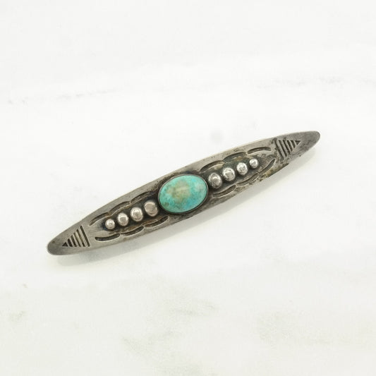 Vintage Fred Harvey Era Sterling Silver Brooch Stamped Blue Block Turquoise