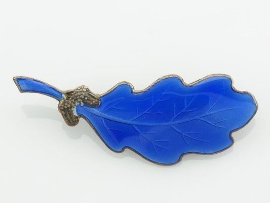 Art Nouveau Sterling Silver Brooch Enamel Leaf